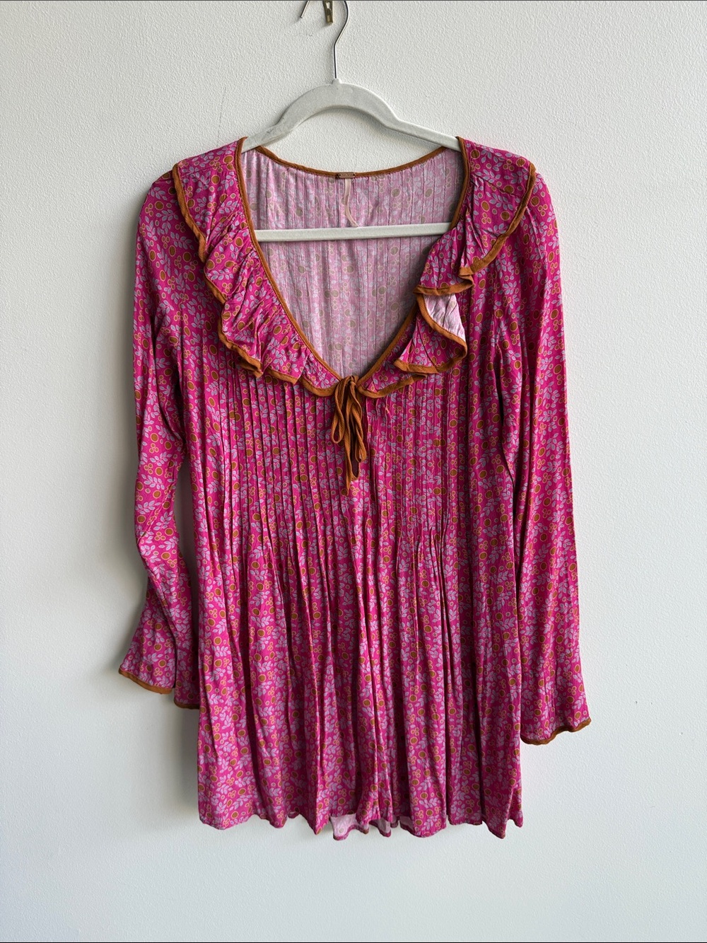 Ace & Jig Pink Floral V-Neck Dress with Mustard Trim